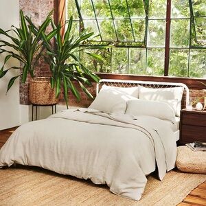 NWT Buffy Hemp Linen Duvet Cover Full Queen Natural Contrast Button Comforter
